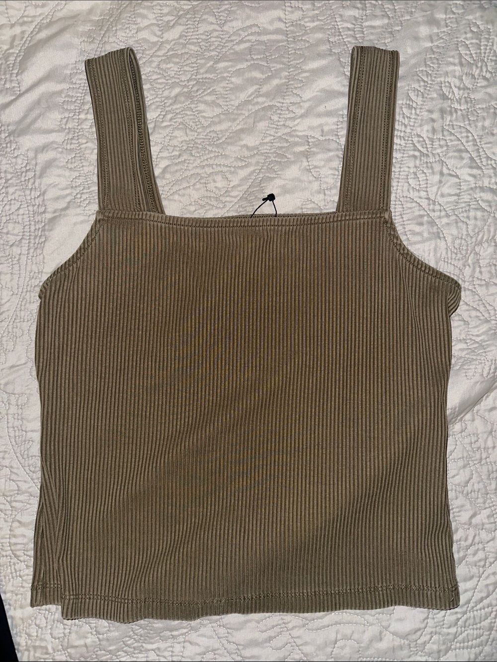Square-Neck Ribbed Tank Top in Olive-Taupe